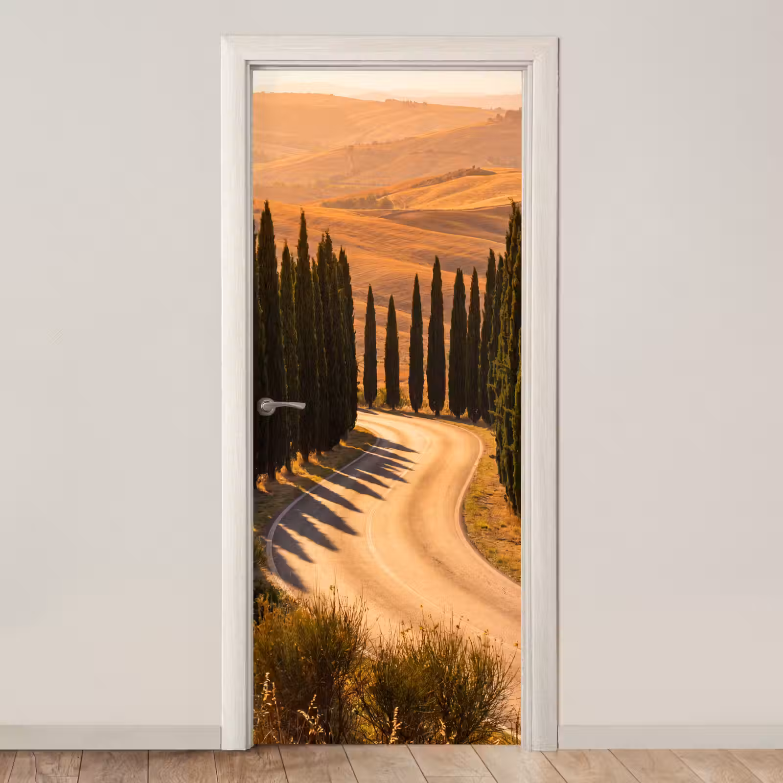 Deursticker - Landschap - Weg - Bomen - Natuur - Goud — 1