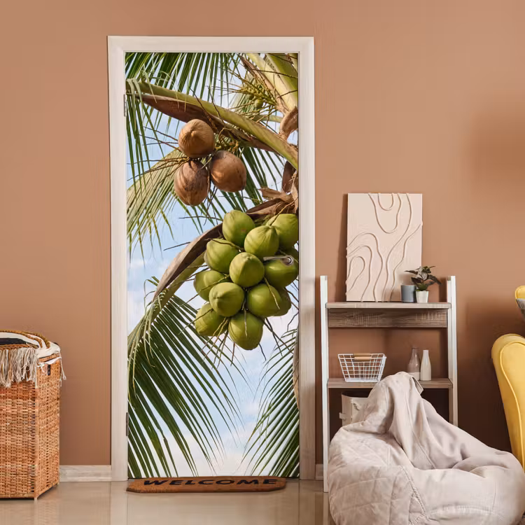 Deursticker - Kokosnoot - Boom - Tropisch - Natuur - Groen — 2