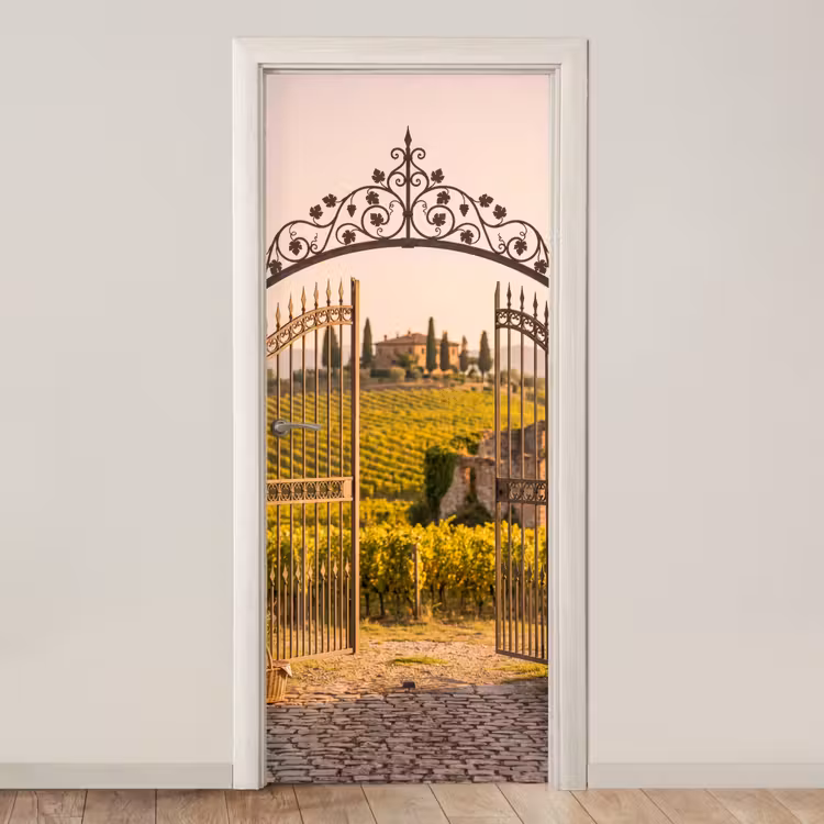 Deursticker - Poort - Landschap - Platteland - Zonlicht - Warm — 1