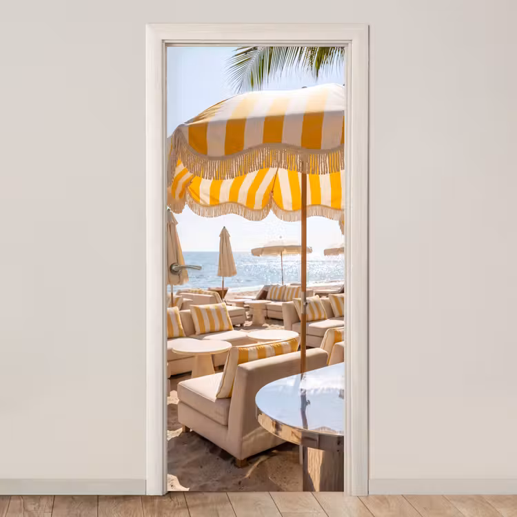 Deursticker - Strand - Ligbedden - Vakantie - Modern - Geel — 1