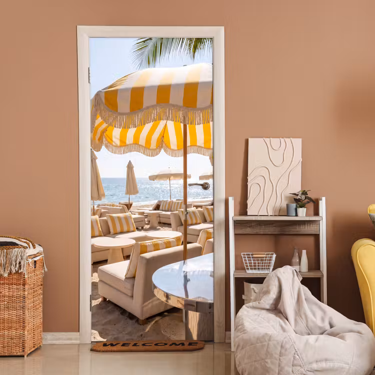 Deursticker - Strand - Ligbedden - Vakantie - Modern - Geel — 2