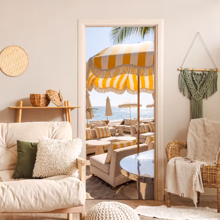 Deursticker - Strand - Ligbedden - Vakantie - Modern - Geel — 4