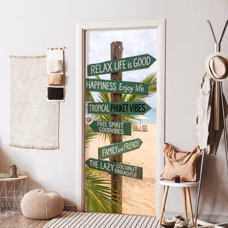 Deursticker - Strand - Wegwijzer - Palmen - Tropisch - Groen — 8