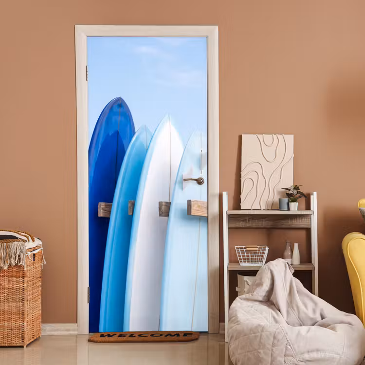 Deursticker - Surfplank - Strand - Zomer - Blauw - Water — 2