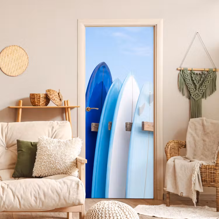 Deursticker - Surfplank - Strand - Zomer - Blauw - Water — 4