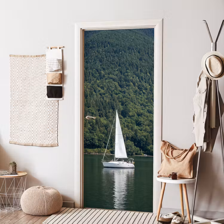 Deursticker - Zeilboot - Water - Bergen - Natuur - Groen — 8