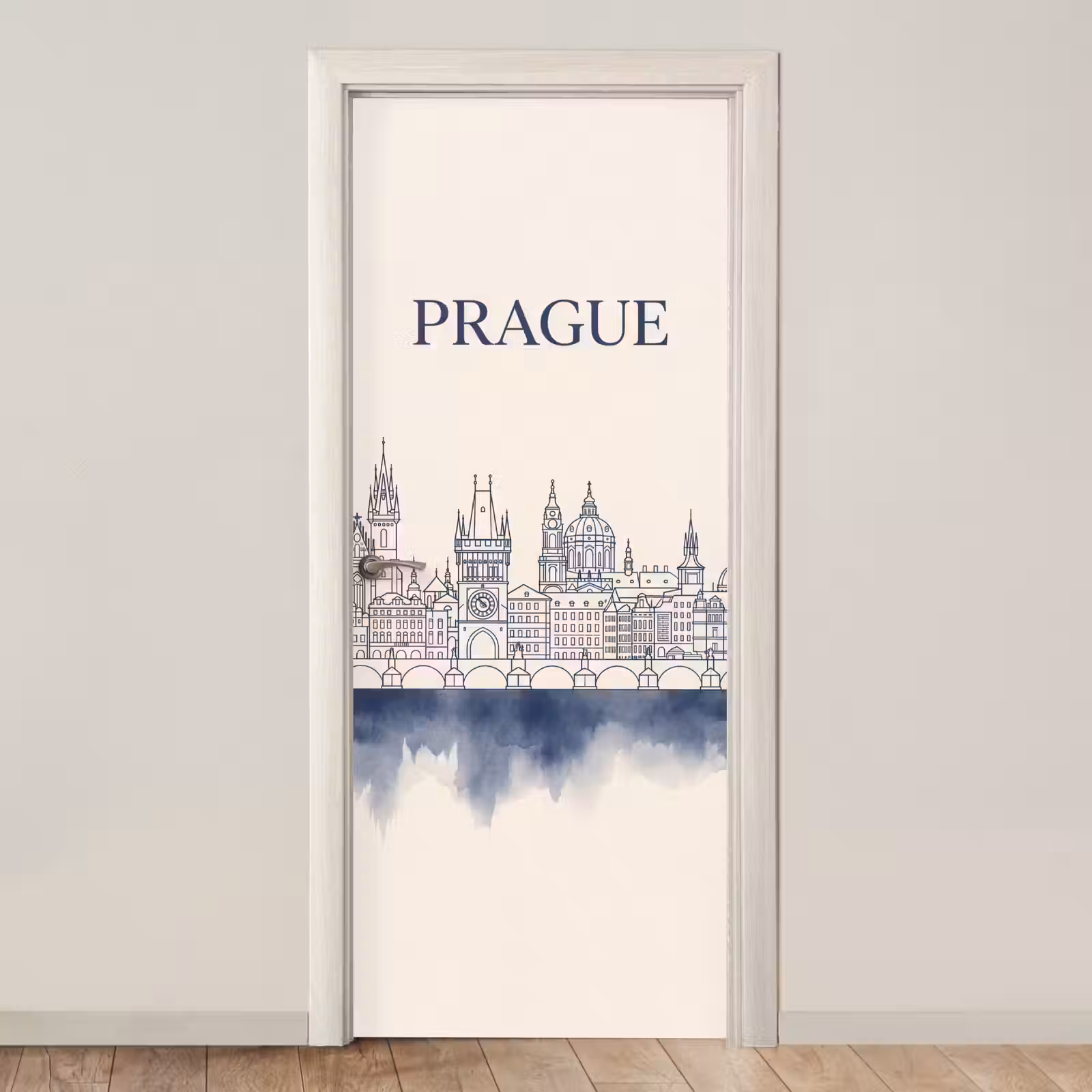 Deursticker - Praag - Skyline - Architectuur - Blauw — 1