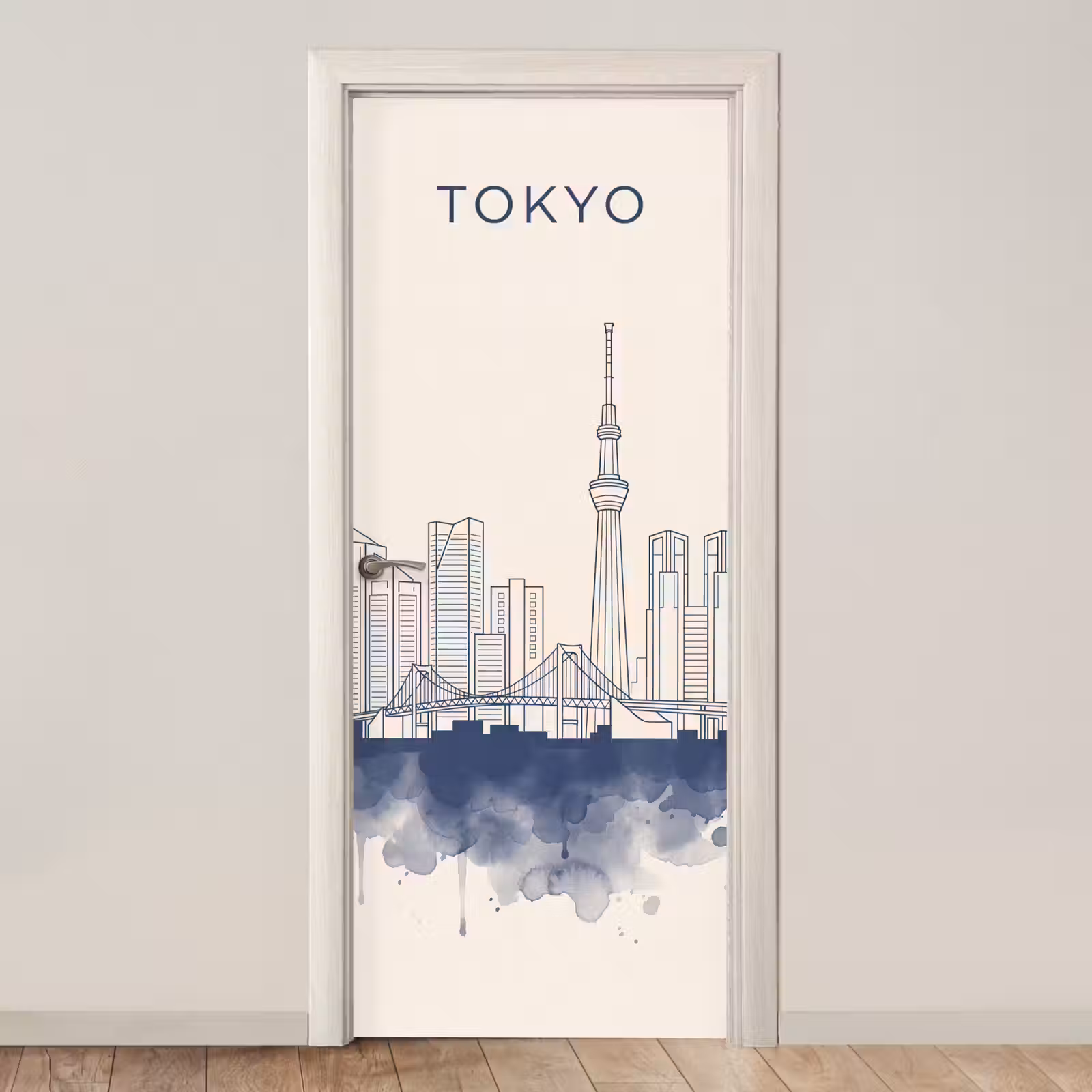 Deursticker - Tokyo - Skyline - Stad - Abstract - Blauw — 1