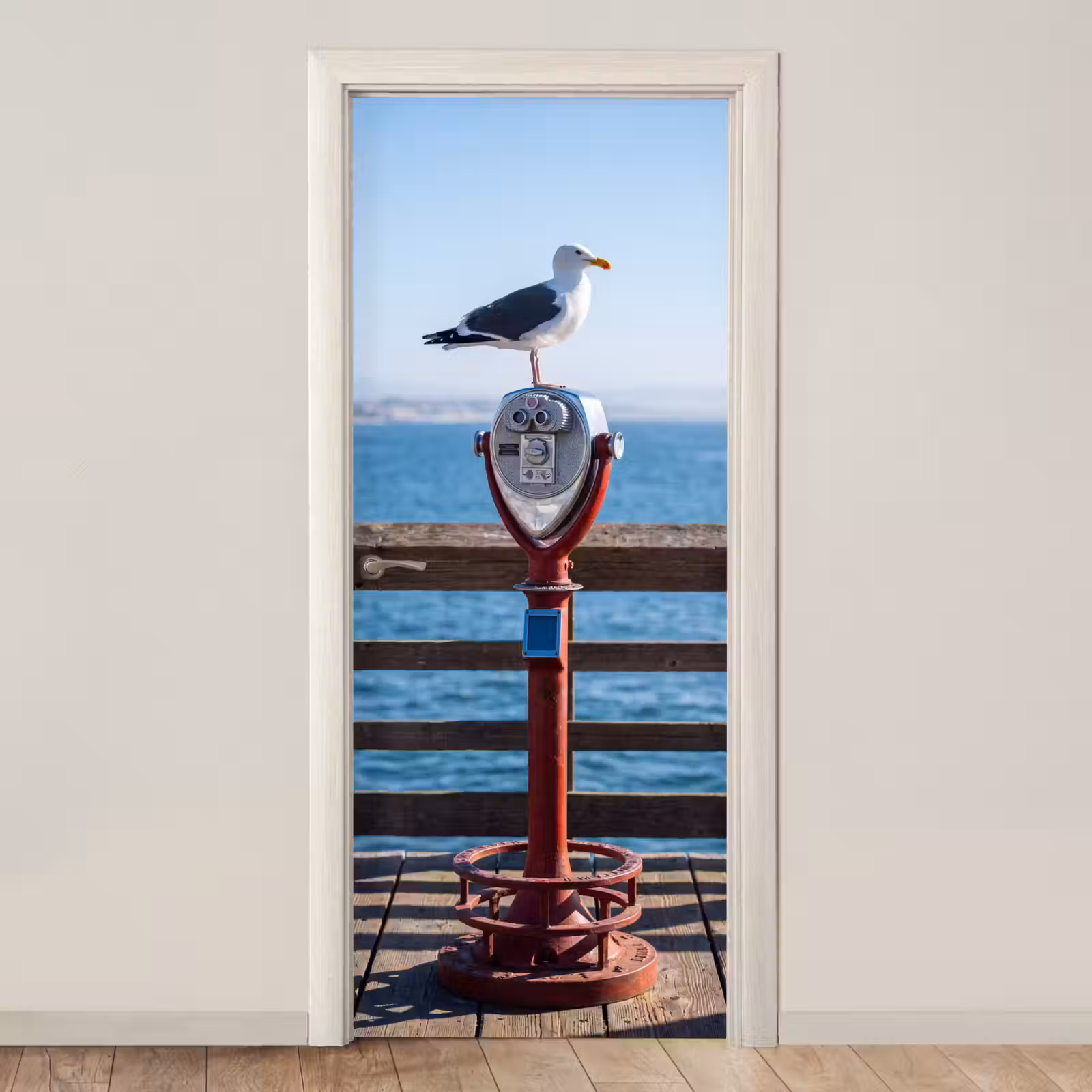 Deursticker - Vogel - Verrekijker - Kust - Zee - Blauw — 1