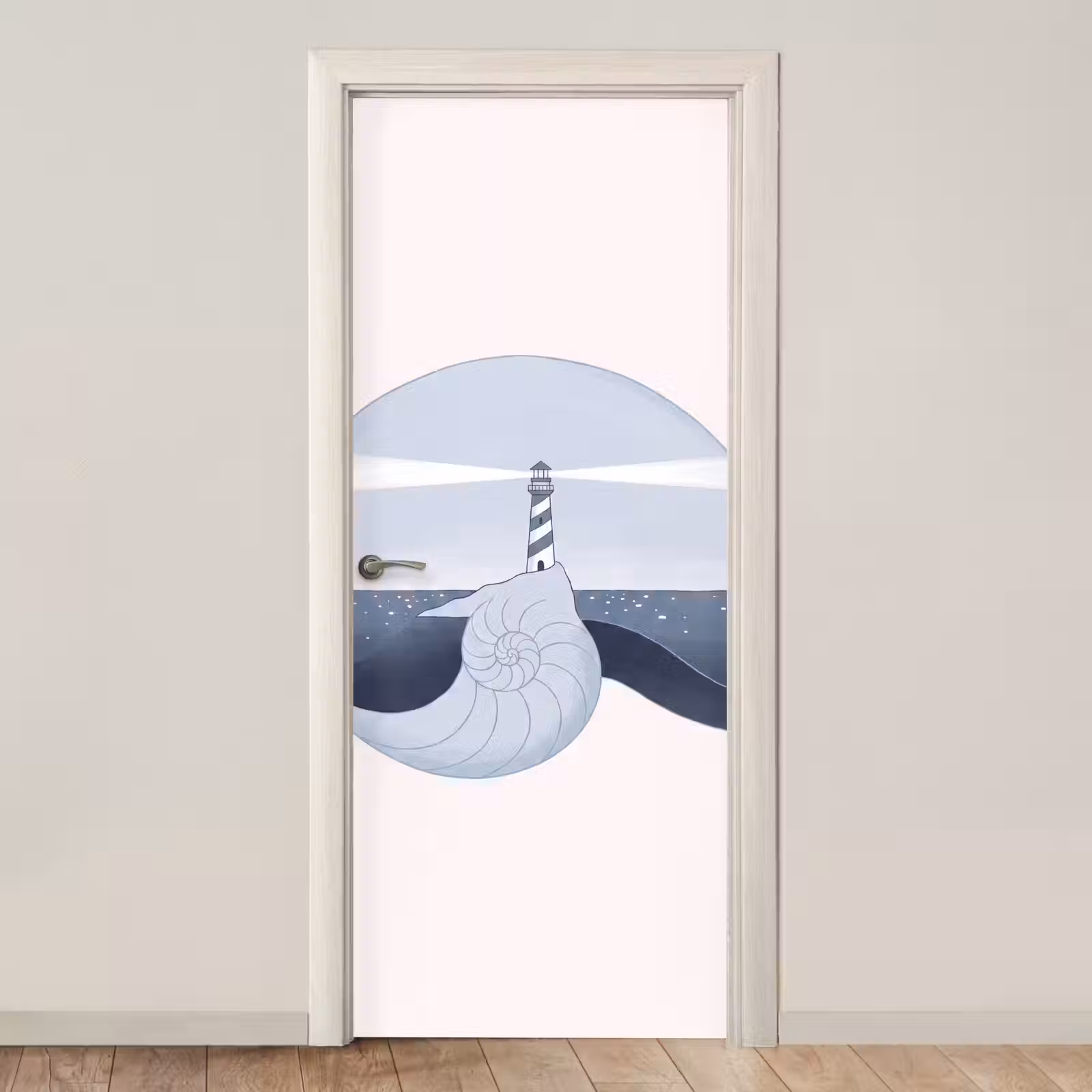 Deursticker - Vuurtoren - Zee - Schelp - Abstract - Blauw — 1