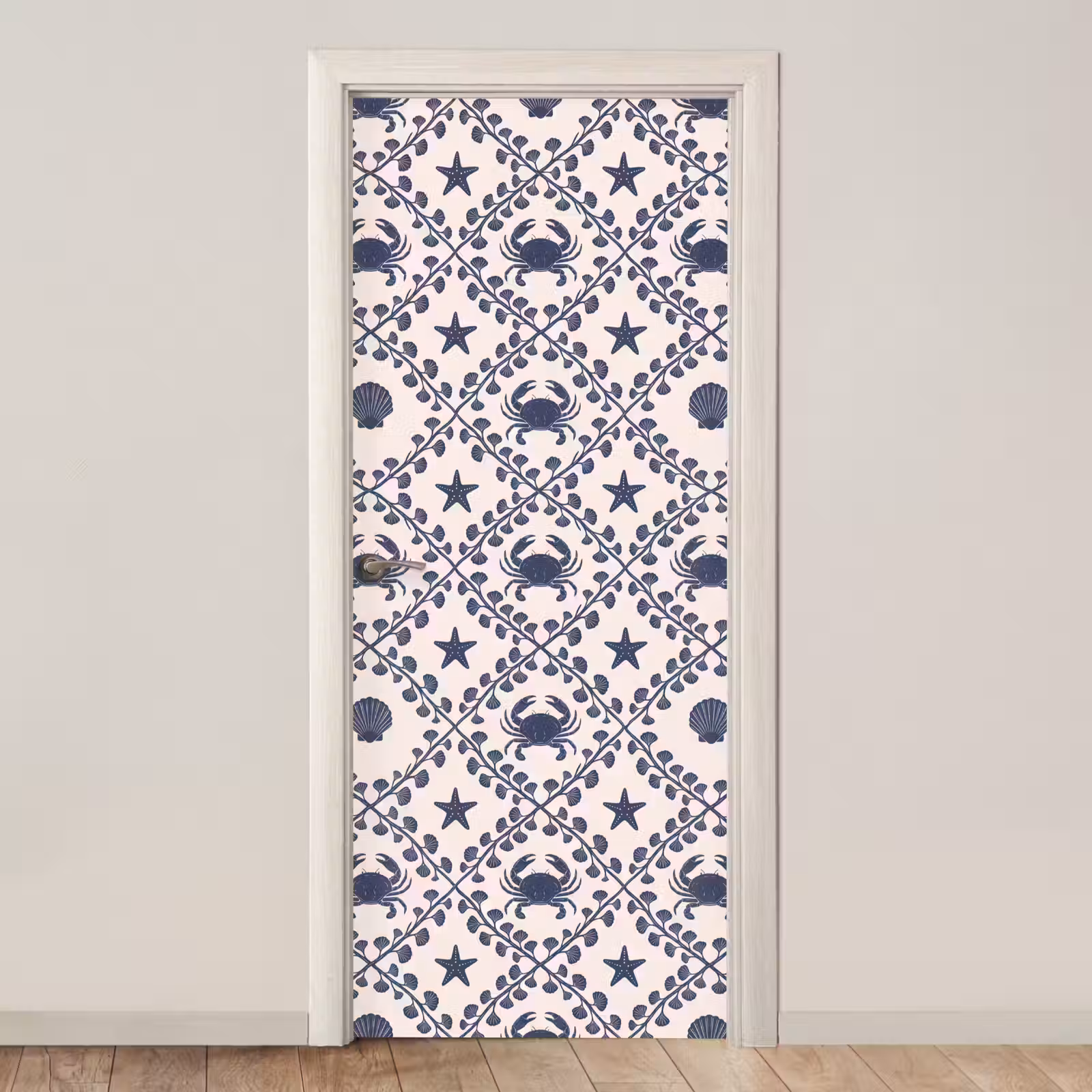 Deursticker - Zee - Krab - Zeester - Patroon - Blauw — 1