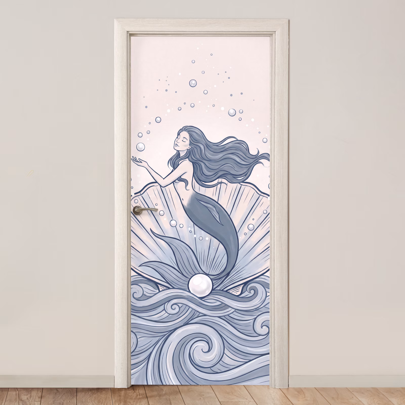 Deursticker - Zeemeermin - Schelp - Zee - Fantasie - Blauw — 1