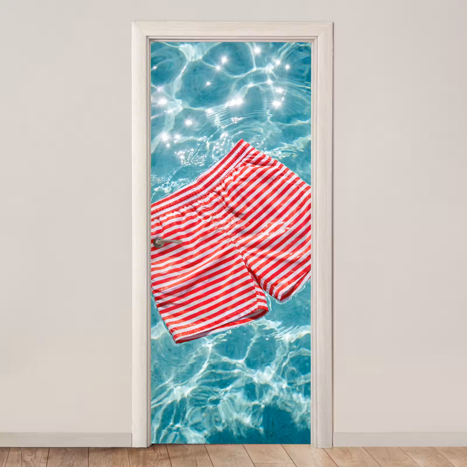 Deursticker - Zwemkleding - Gestreept - Water - Zomer - Rood-wit — 1