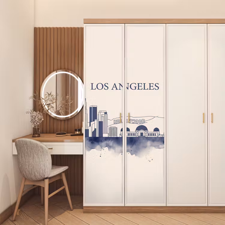 Deursticker - Los Angeles - Skyline - Architectuur - Aquarel - Blauw — 5