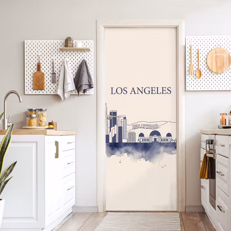 Deursticker - Los Angeles - Skyline - Architectuur - Aquarel - Blauw — 7