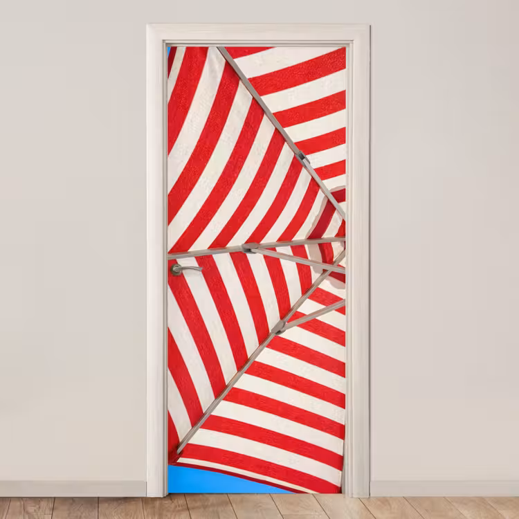 Deursticker - Parasol - Strepen - Zomer - Rood - Blauw — 1