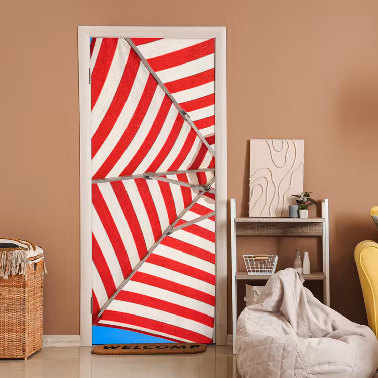 Deursticker - Parasol - Strepen - Zomer - Rood - Blauw — 2