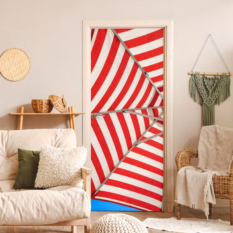 Deursticker - Parasol - Strepen - Zomer - Rood - Blauw — 4