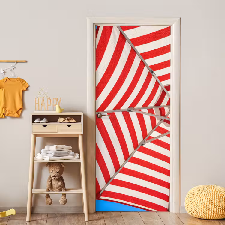 Deursticker - Parasol - Strepen - Zomer - Rood - Blauw — 6