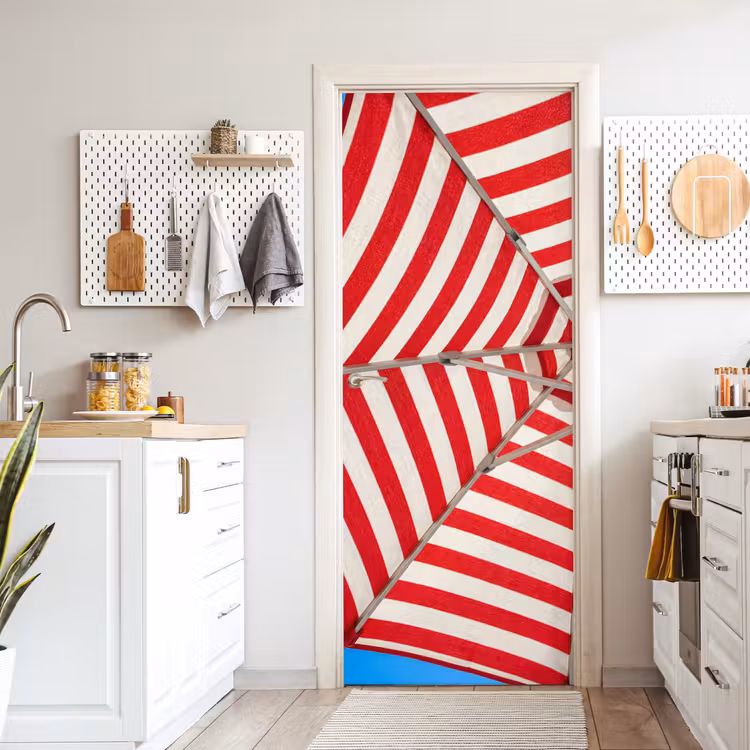 Deursticker - Parasol - Strepen - Zomer - Rood - Blauw — 7