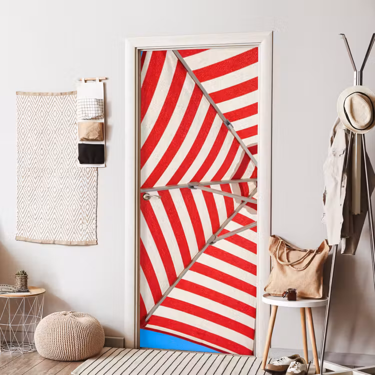 Deursticker - Parasol - Strepen - Zomer - Rood - Blauw — 8