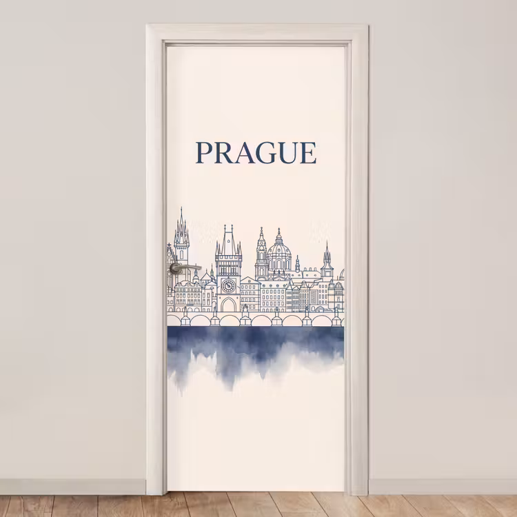 Deursticker - Praag - Skyline - Architectuur - Blauw — 1