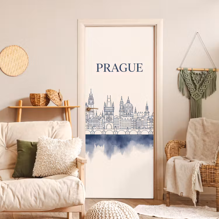 Deursticker - Praag - Skyline - Architectuur - Blauw — 4