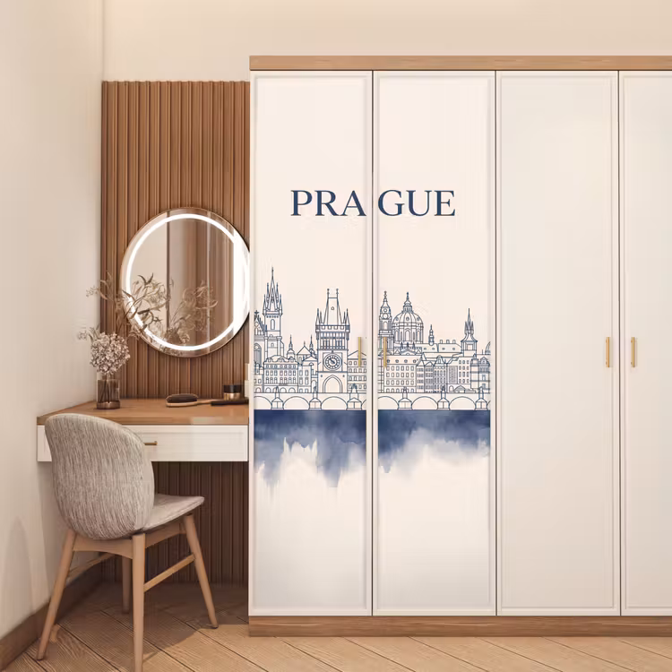 Deursticker - Praag - Skyline - Architectuur - Blauw — 5