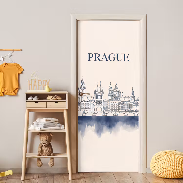 Deursticker - Praag - Skyline - Architectuur - Blauw — 6