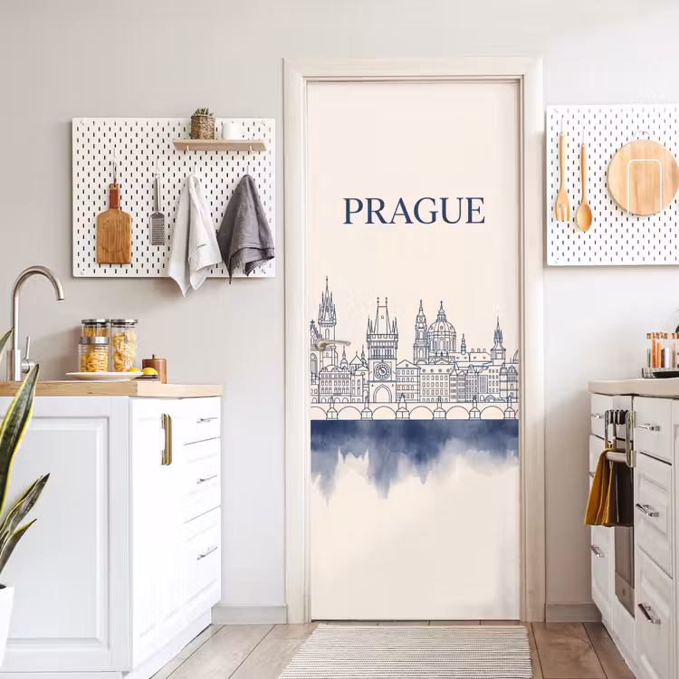 Deursticker - Praag - Skyline - Architectuur - Blauw — 7