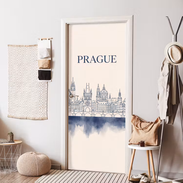 Deursticker - Praag - Skyline - Architectuur - Blauw — 8