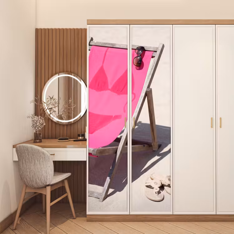 Deursticker - Strand - Ligstoel - Badkleding - Zomer - Roze — 5