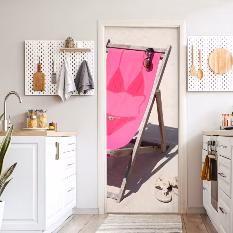 Deursticker - Strand - Ligstoel - Badkleding - Zomer - Roze — 7