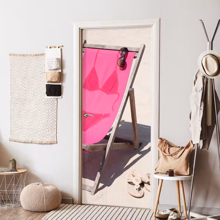 Deursticker - Strand - Ligstoel - Badkleding - Zomer - Roze — 8