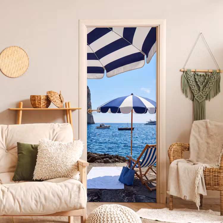 Deursticker - Strand - Ligstoel - Parasol - Zomer - Blauw — 4