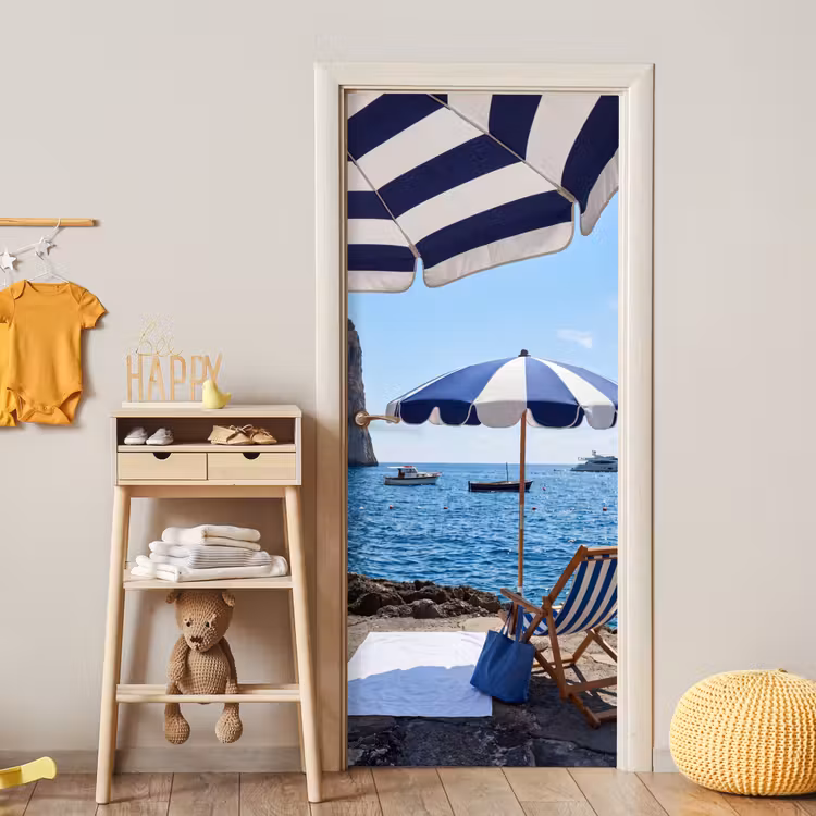 Deursticker - Strand - Ligstoel - Parasol - Zomer - Blauw — 6