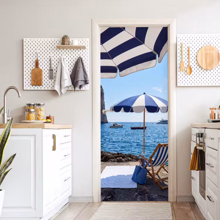 Deursticker - Strand - Ligstoel - Parasol - Zomer - Blauw — 7