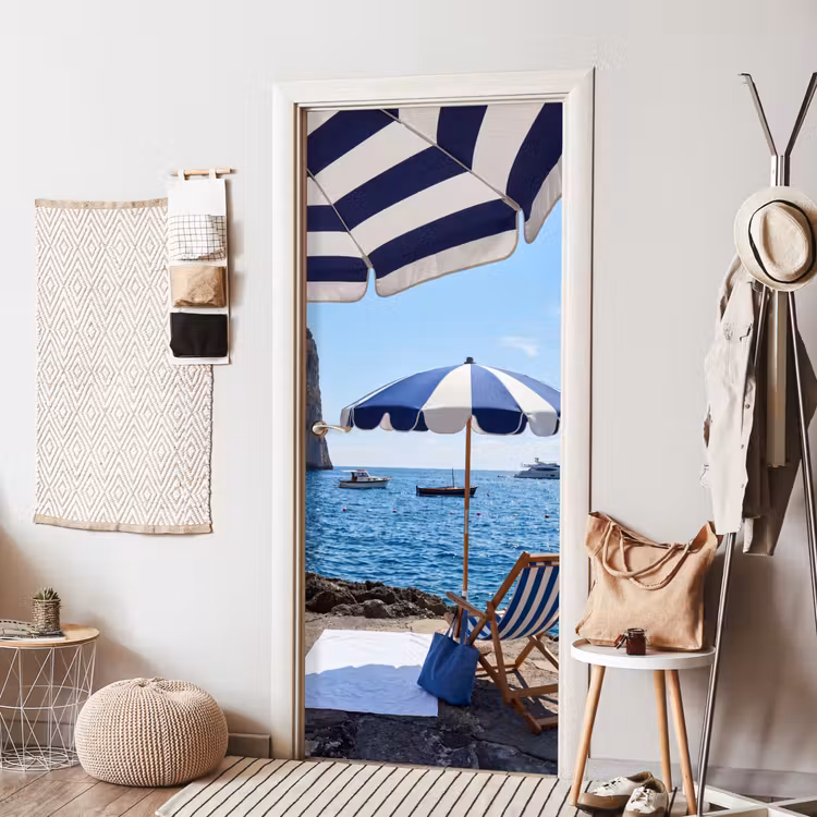 Deursticker - Strand - Ligstoel - Parasol - Zomer - Blauw — 8