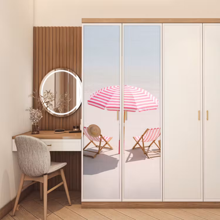 Deursticker - Strand - Parasol - Ligstoel - Zomer - Roze — 5