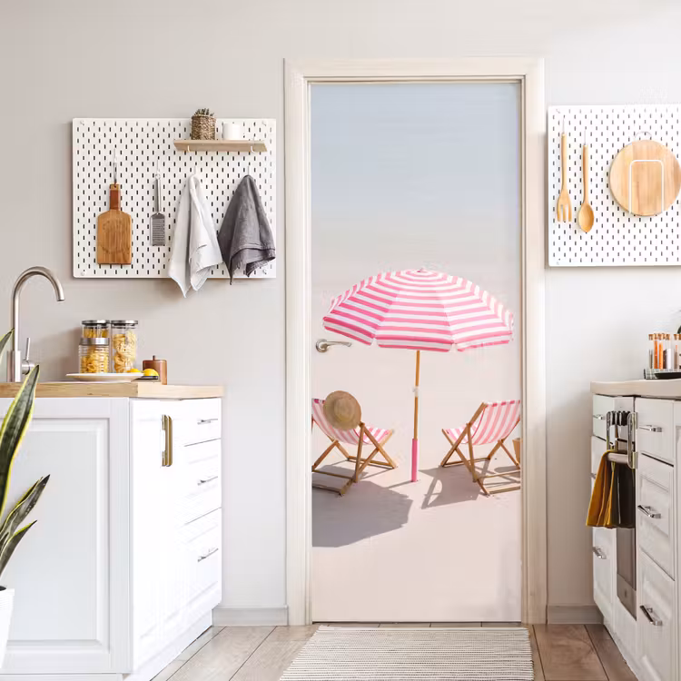 Deursticker - Strand - Parasol - Ligstoel - Zomer - Roze — 7