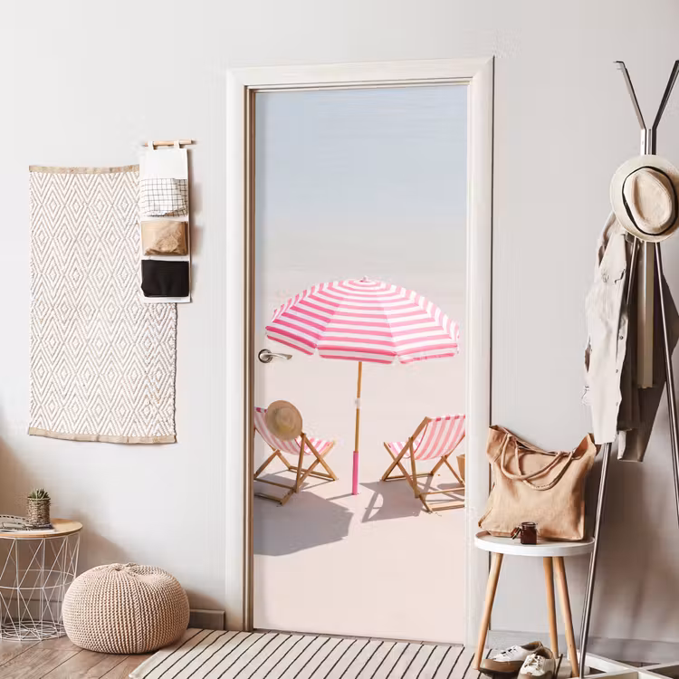 Deursticker - Strand - Parasol - Ligstoel - Zomer - Roze — 8