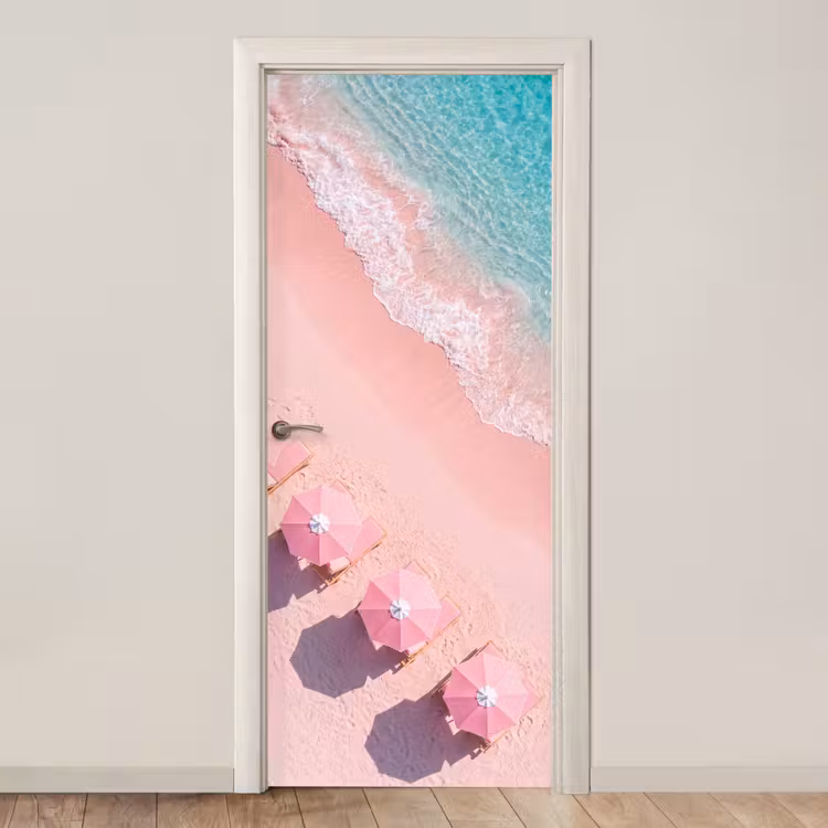 Deursticker - Strand - Roze zand - Zee - Zomer - Natuur — 1