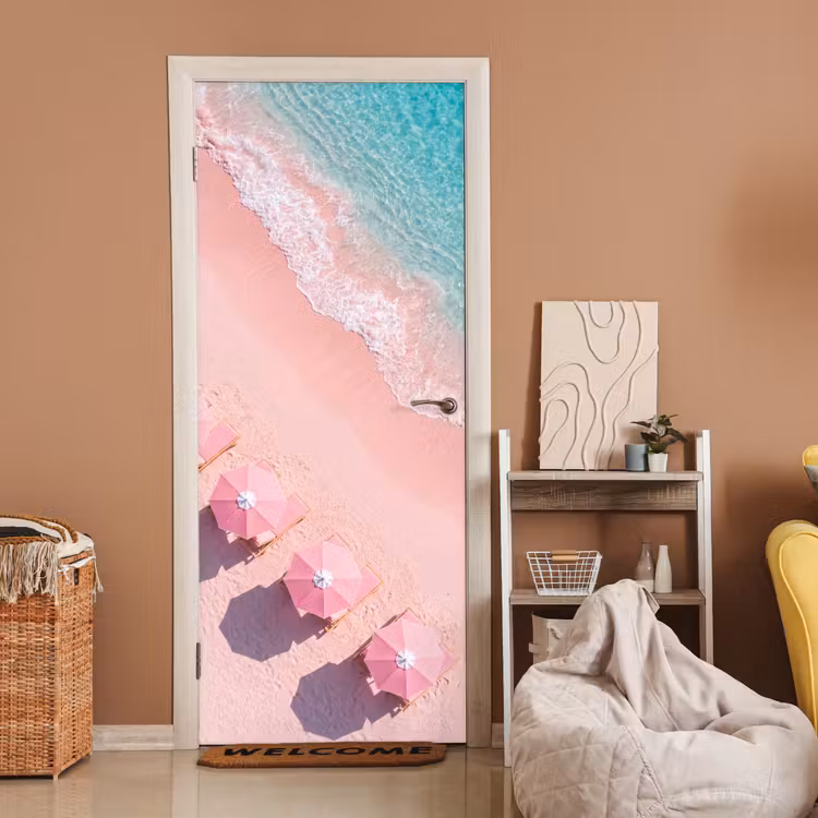 Deursticker - Strand - Roze zand - Zee - Zomer - Natuur — 2