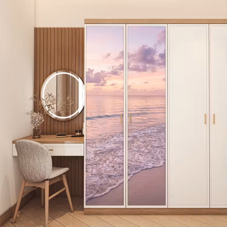 Deursticker - Strand - Zonsondergang - Natuur - Minimalistisch - Roze — 5