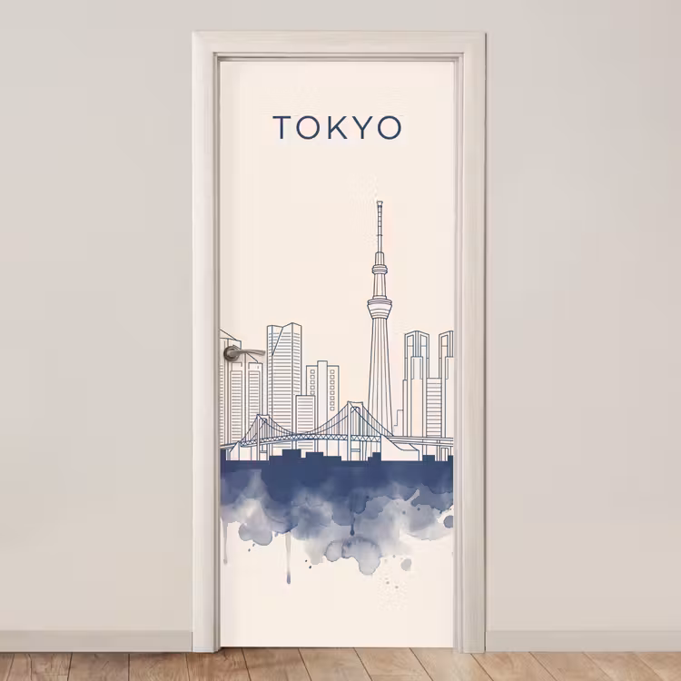 Deursticker - Tokyo - Skyline - Stad - Abstract - Blauw — 1