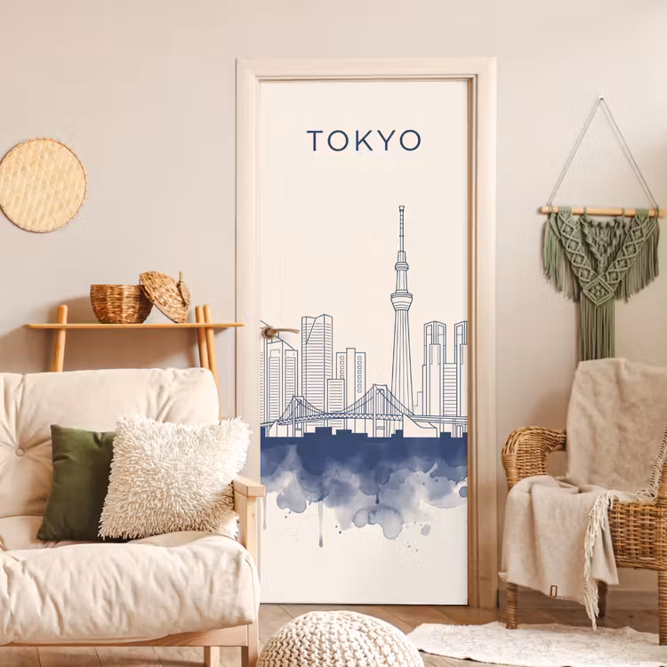 Deursticker - Tokyo - Skyline - Stad - Abstract - Blauw — 4
