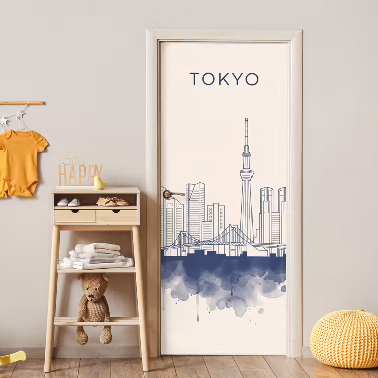 Deursticker - Tokyo - Skyline - Stad - Abstract - Blauw — 6