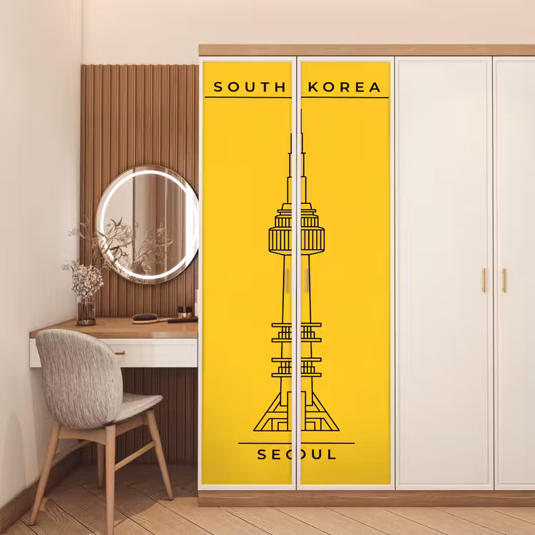 Deursticker - Toren - Seoul - Architectuur - Minimalistisch - Geel — 5