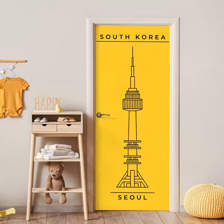 Deursticker - Toren - Seoul - Architectuur - Minimalistisch - Geel — 6