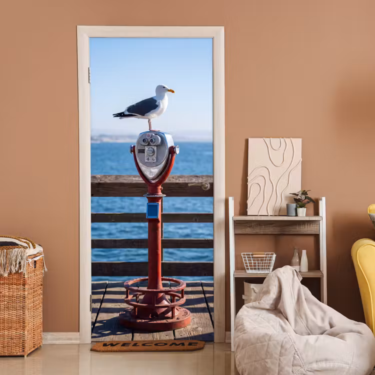 Deursticker - Vogel - Verrekijker - Kust - Zee - Blauw — 2